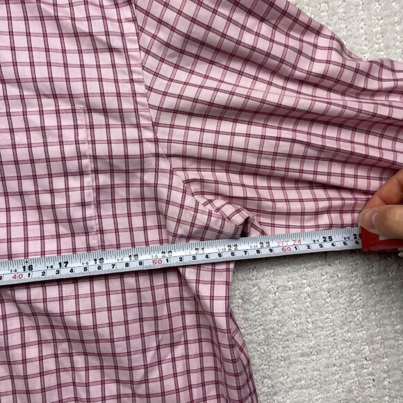 Thomas Pink Dress Shirt Mens 17-35 Pink Plaid Checks Classic Fit Traveller - Picture 7 of 12